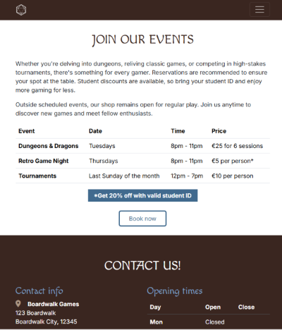 Boardwalk Games Contact mobile image